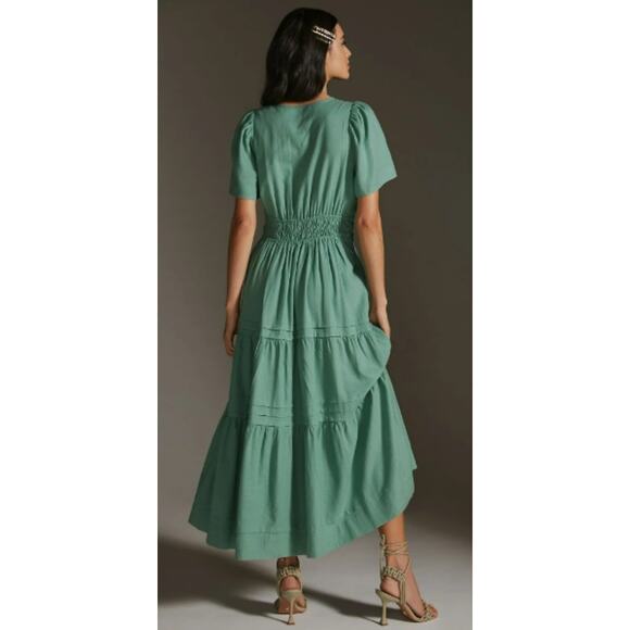 Anthropologie Somerset Sage Green Linen Viscose Maxi Dress Size Small $170 - Picture 3 of 10